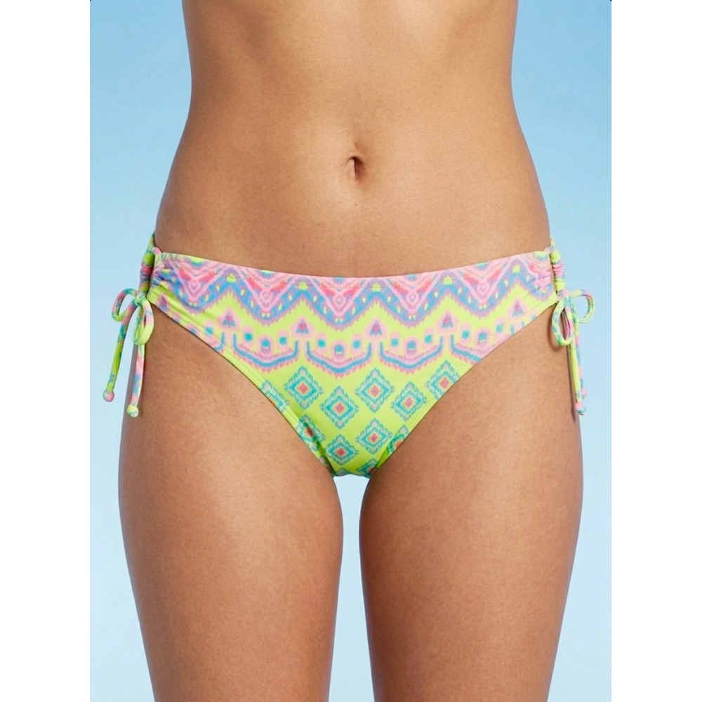 Hobie Lime Green‎ Geometric Tribal Print Side Tie Bikini Bottom Size 12 NEW